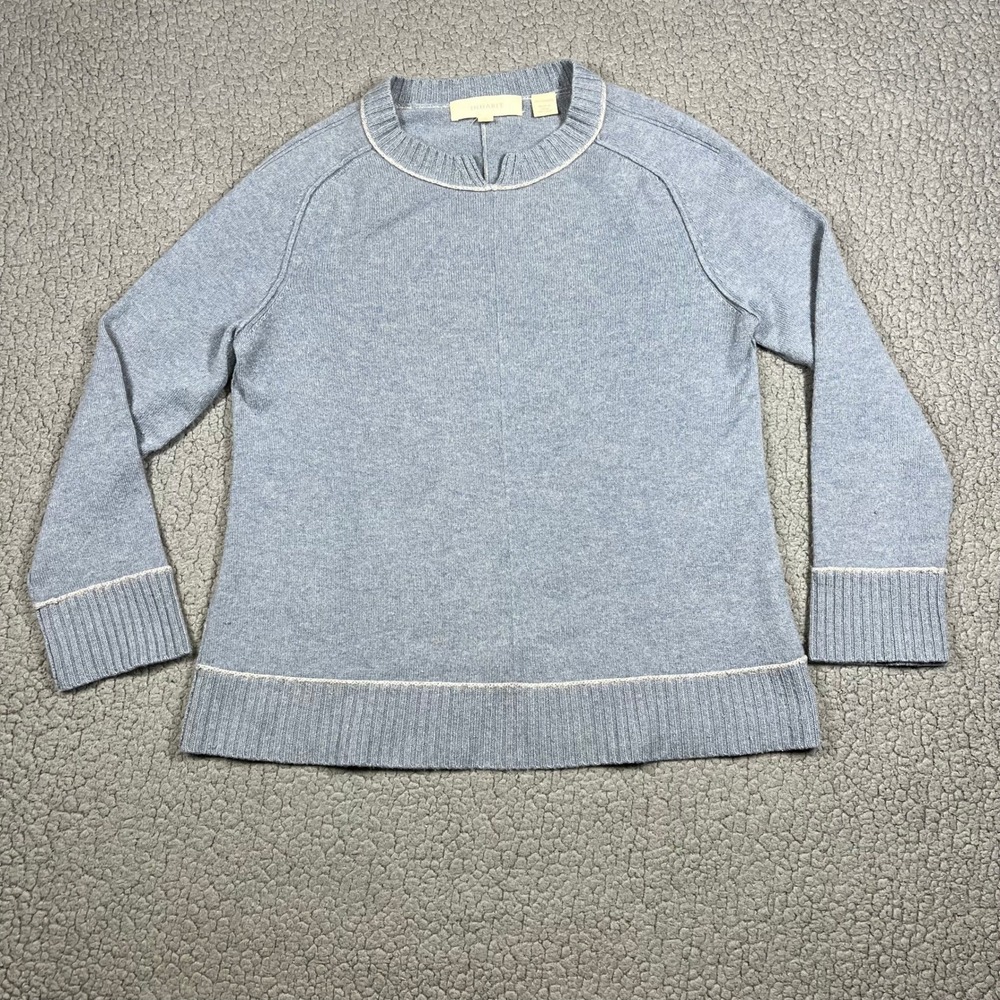 Inhabit 100% Cashmere Sweater Womens Petite Blue Notched Neck Raglan Pullover